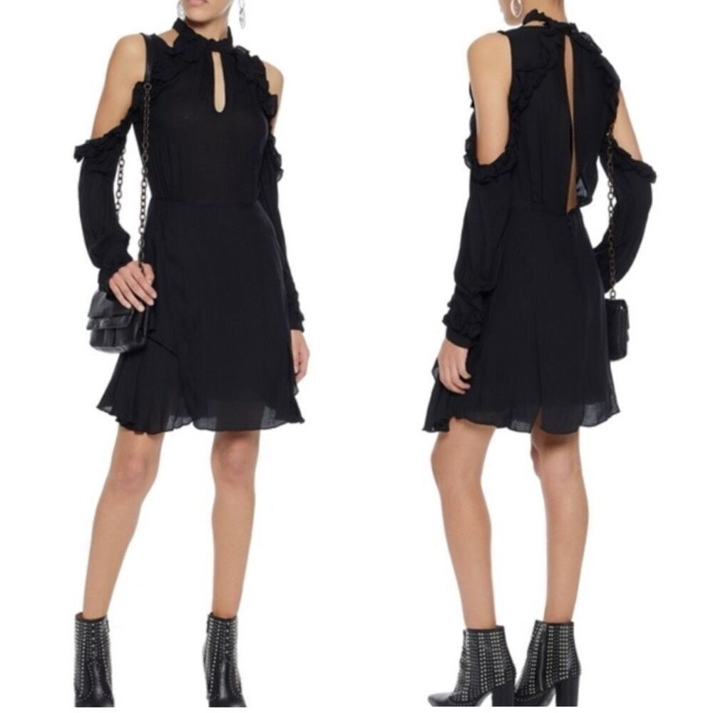 IRO Hanie Black Long Sleeve Cold Shoulder Open Back Dress $398 42 XL